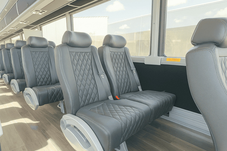 interior of New Braunfels Minibus Company charter bus